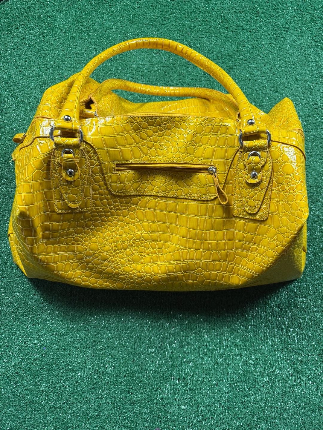 BUENO Yellow Crocodile Embossed Faux Leather Handbag Purse Satchel 2