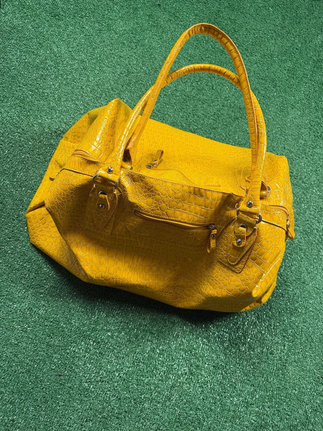BUENO Yellow Crocodile Embossed Faux Leather Handbag Purse Satchel 3