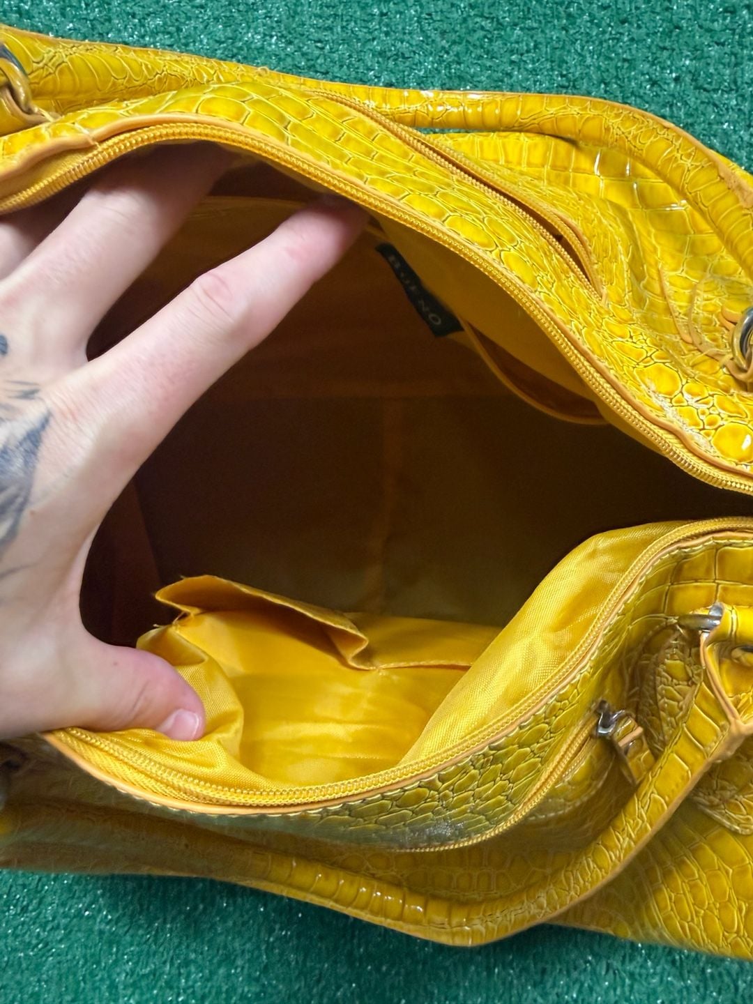 BUENO Yellow Crocodile Embossed Faux Leather Handbag Purse Satchel 4