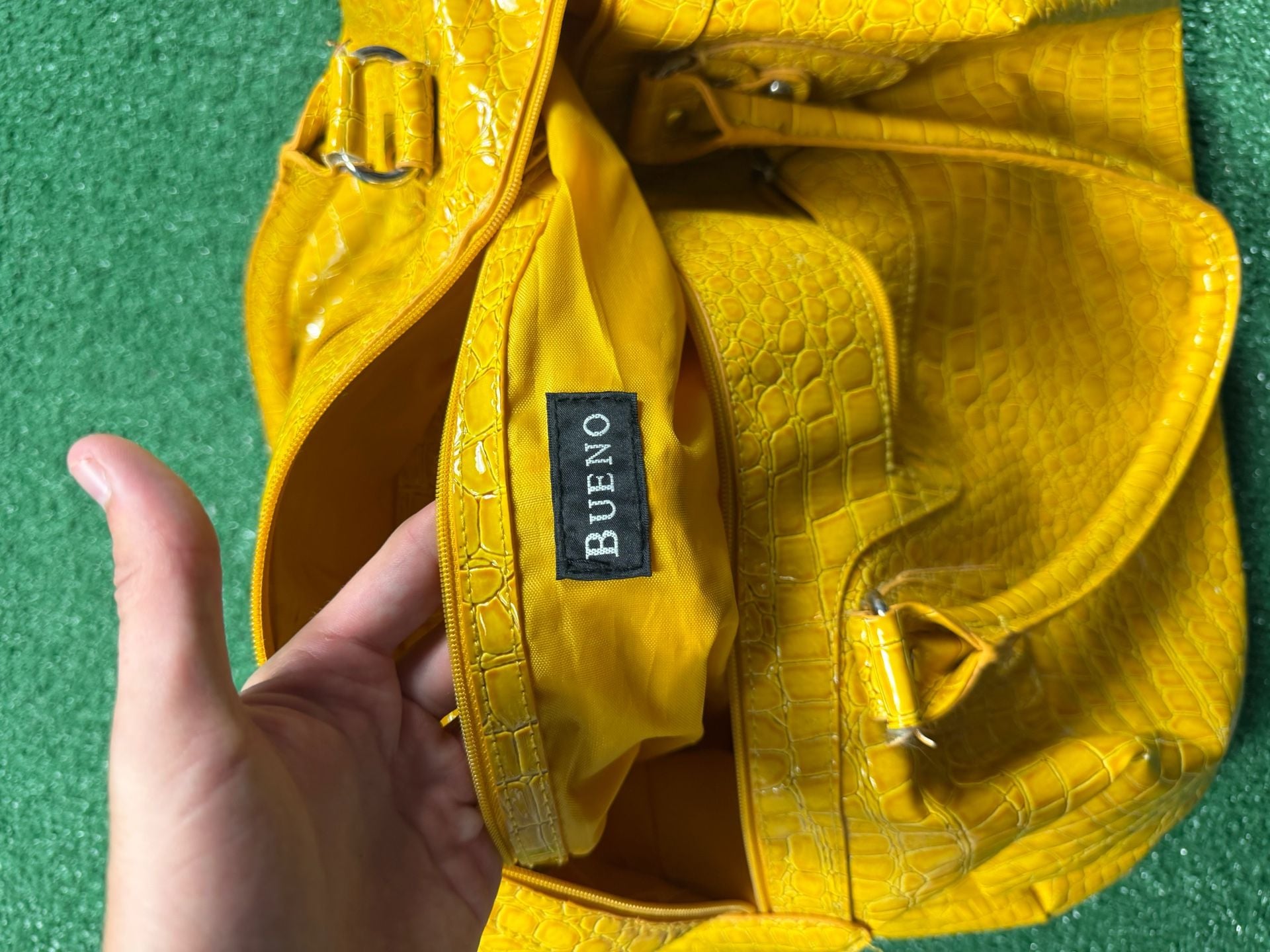 BUENO Yellow Crocodile Embossed Faux Leather Handbag Purse Satchel 5