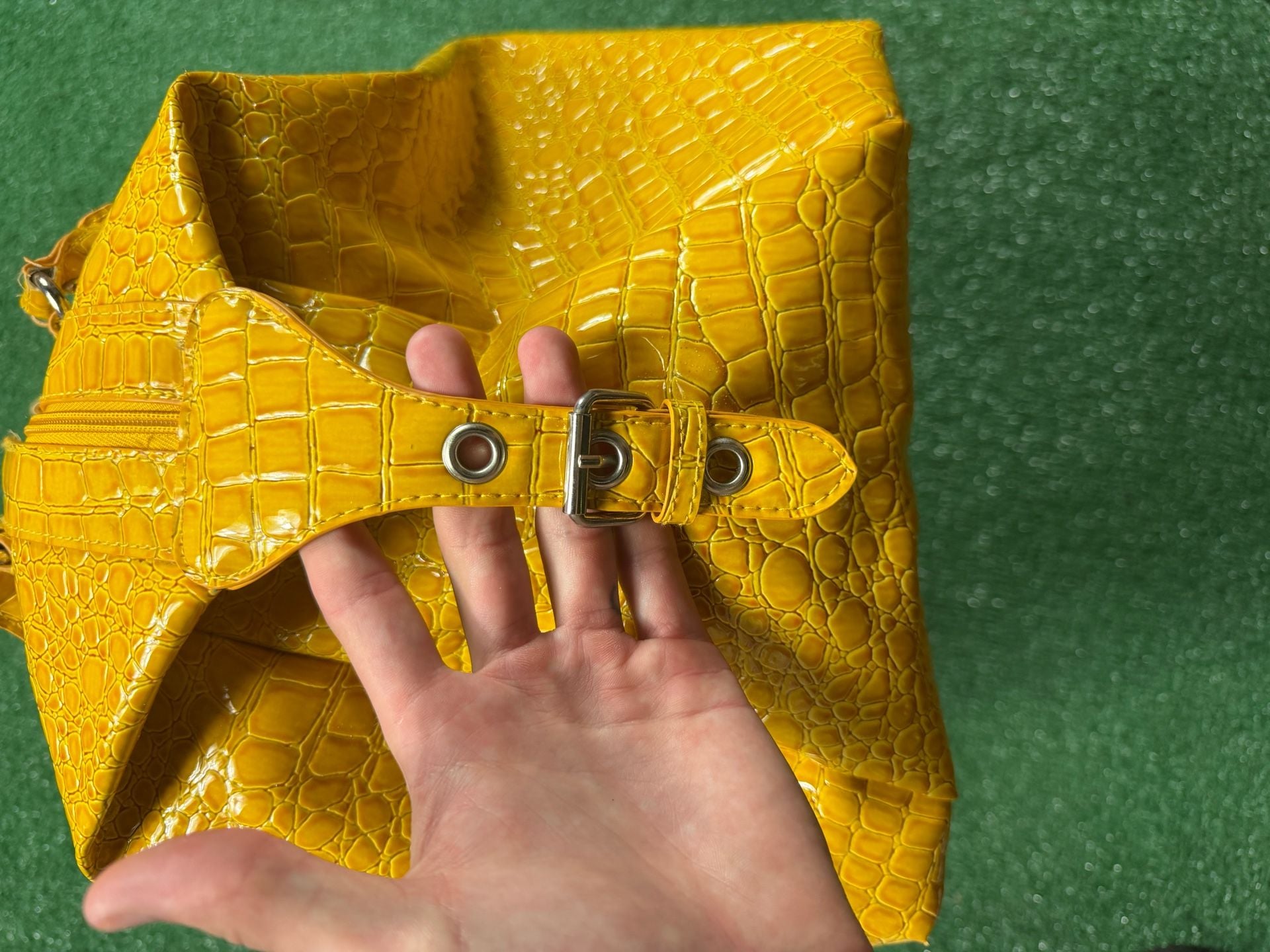 BUENO Yellow Crocodile Embossed Faux Leather Handbag Purse Satchel 6