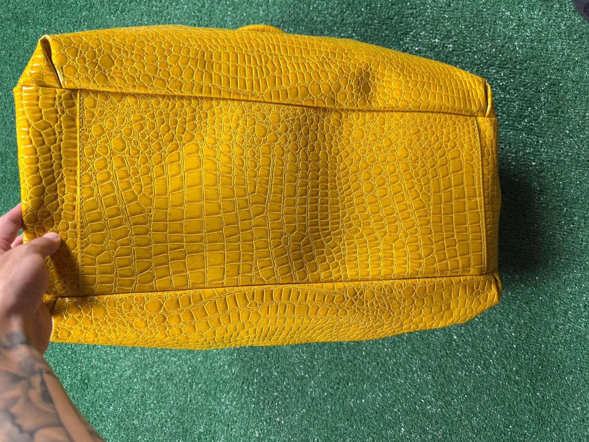 BUENO Yellow Crocodile Embossed Faux Leather Handbag Purse Satchel 7