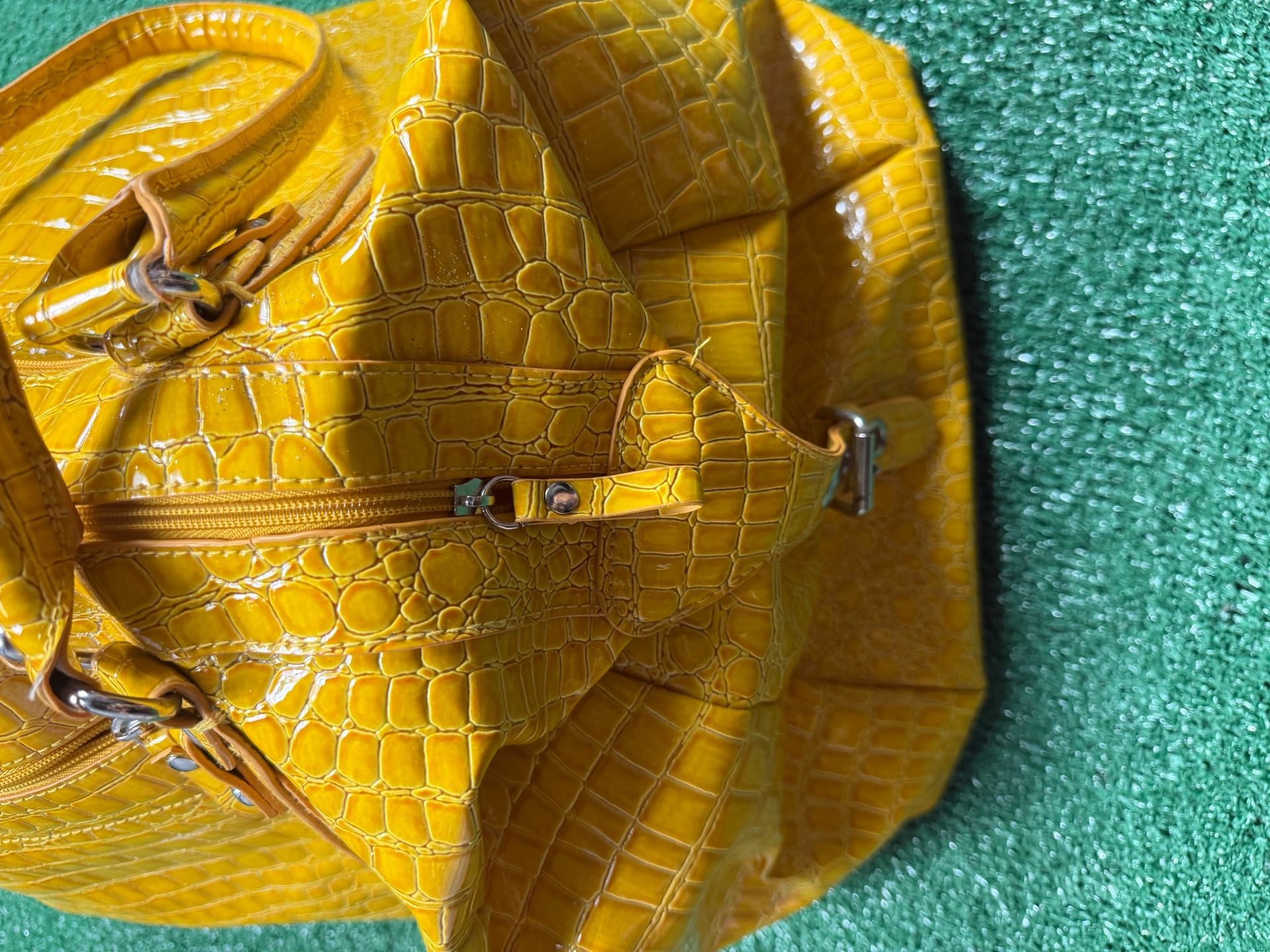 BUENO Yellow Crocodile Embossed Faux Leather Handbag Purse Satchel 8
