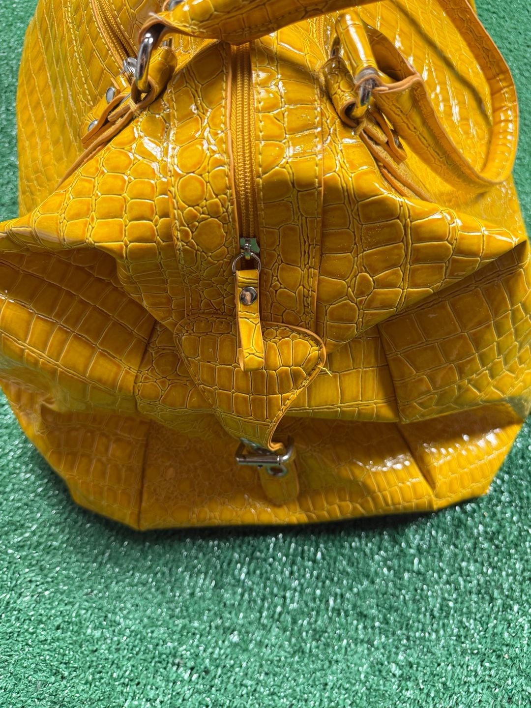 BUENO Yellow Crocodile Embossed Faux Leather Handbag Purse Satchel 9