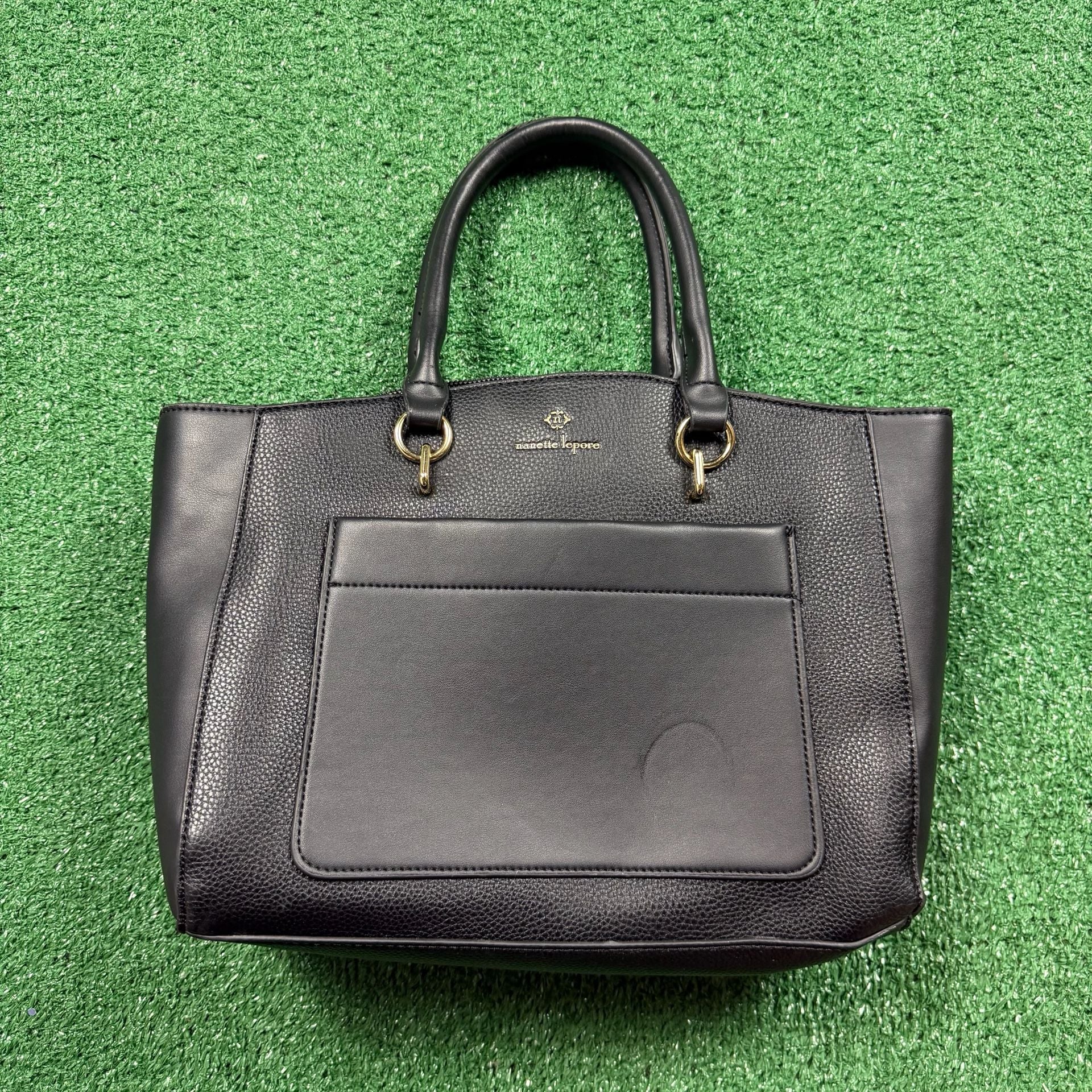 Nanette Lepore Black Pebbled Faux Leather Tote Handbag 2
