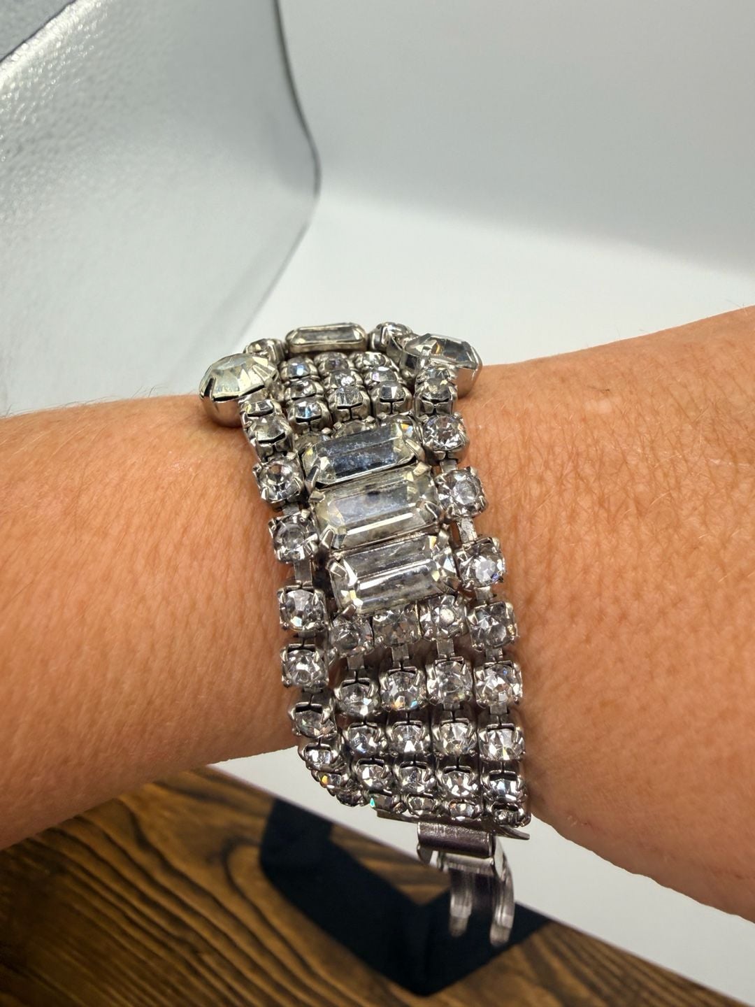 Vintage Rhinestone Bracelet Size 7 Inch Silver Tone 6