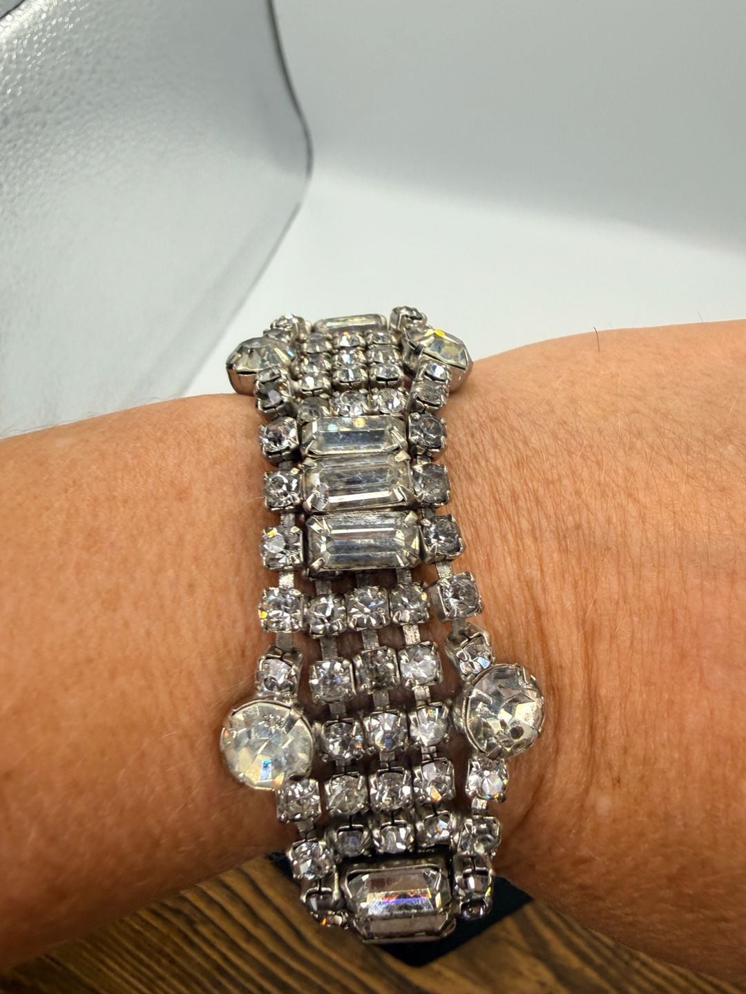 Vintage Rhinestone Bracelet Size 7 Inch Silver Tone 7