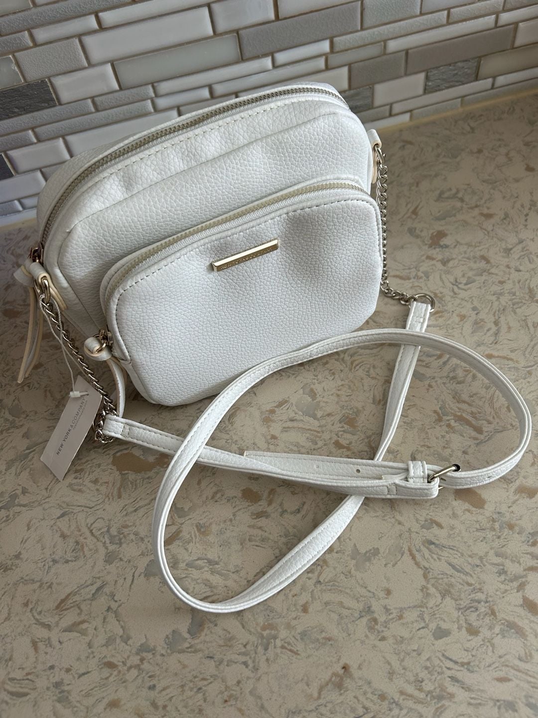 New York & Company Crossbody Bag White Pebbled Faux Leather 2