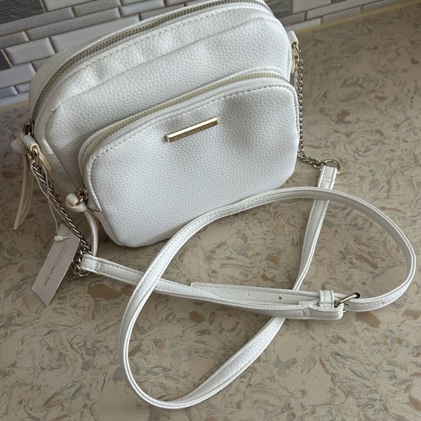 New York & Company Crossbody Bag White Pebbled Faux Leather