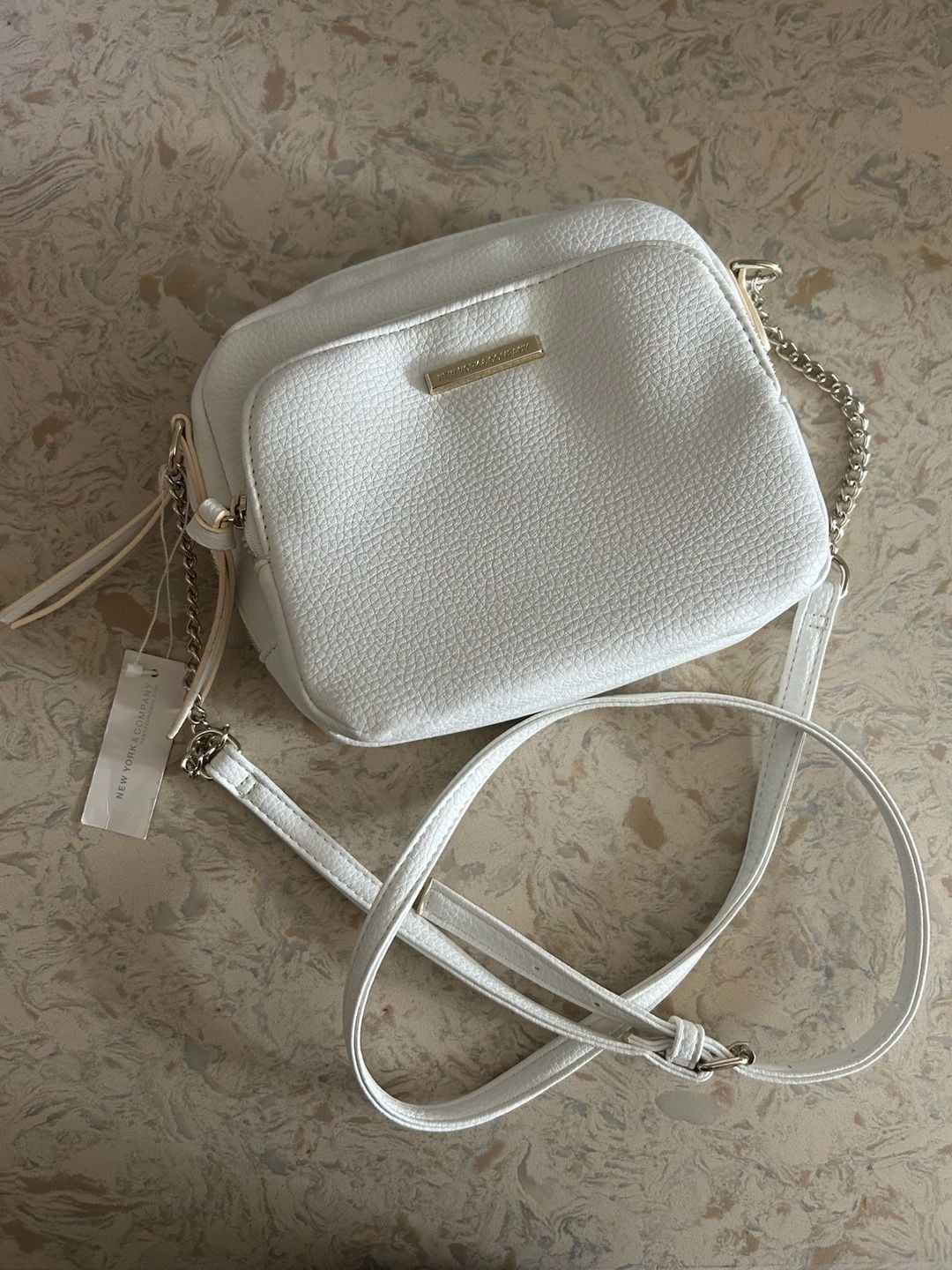 New York & Company Crossbody Bag White Pebbled Faux Leather 3