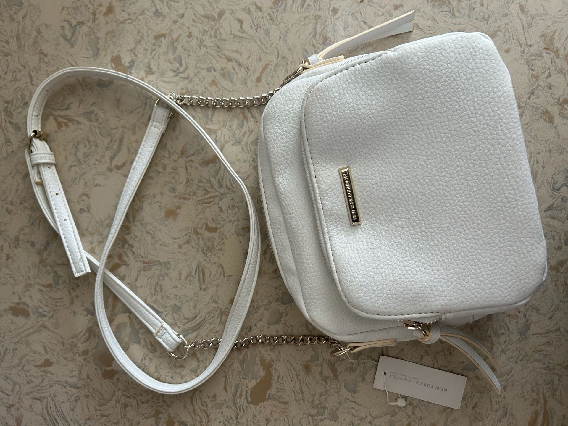 New York & Company Crossbody Bag White Pebbled Faux Leather 4