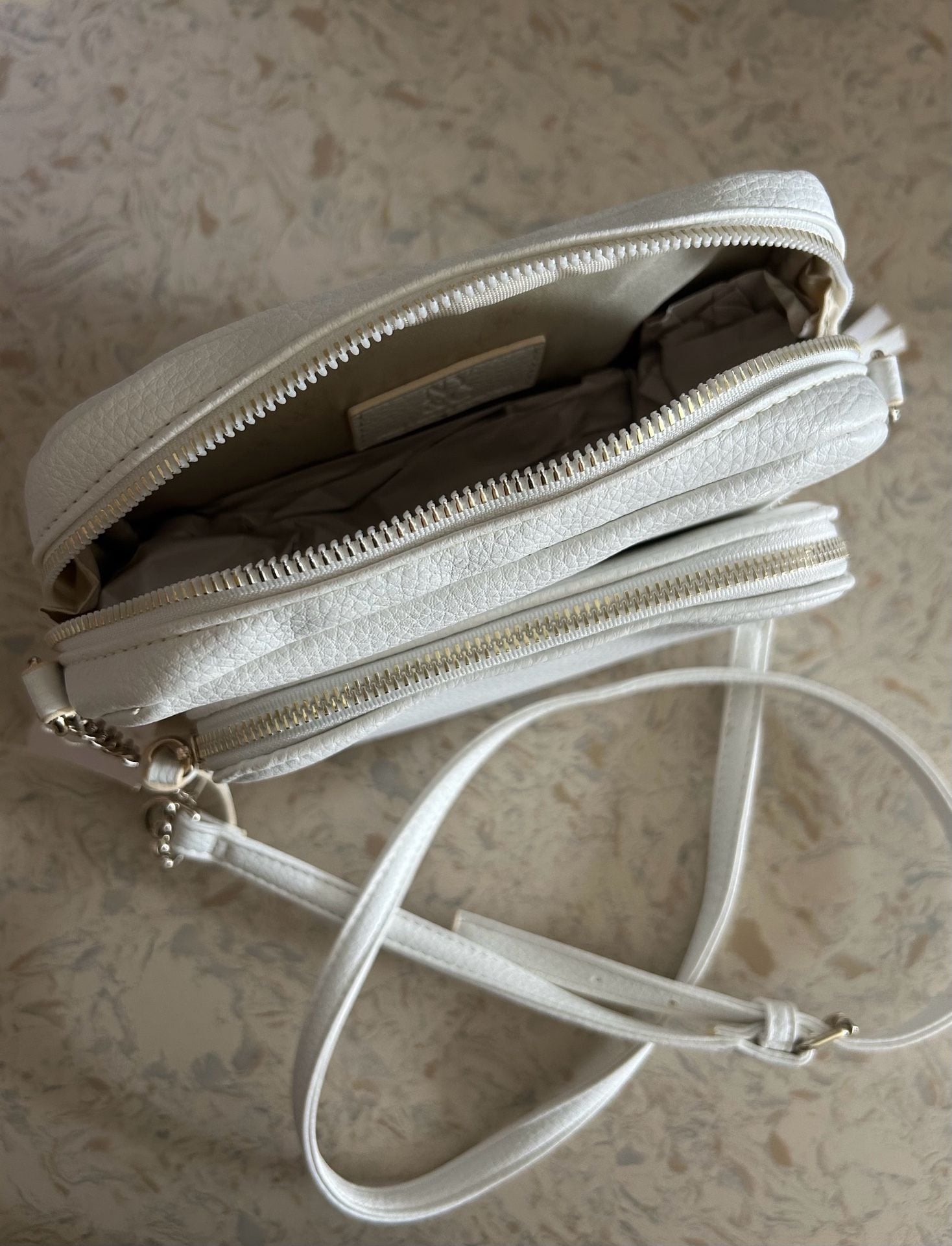 New York & Company Crossbody Bag White Pebbled Faux Leather 5