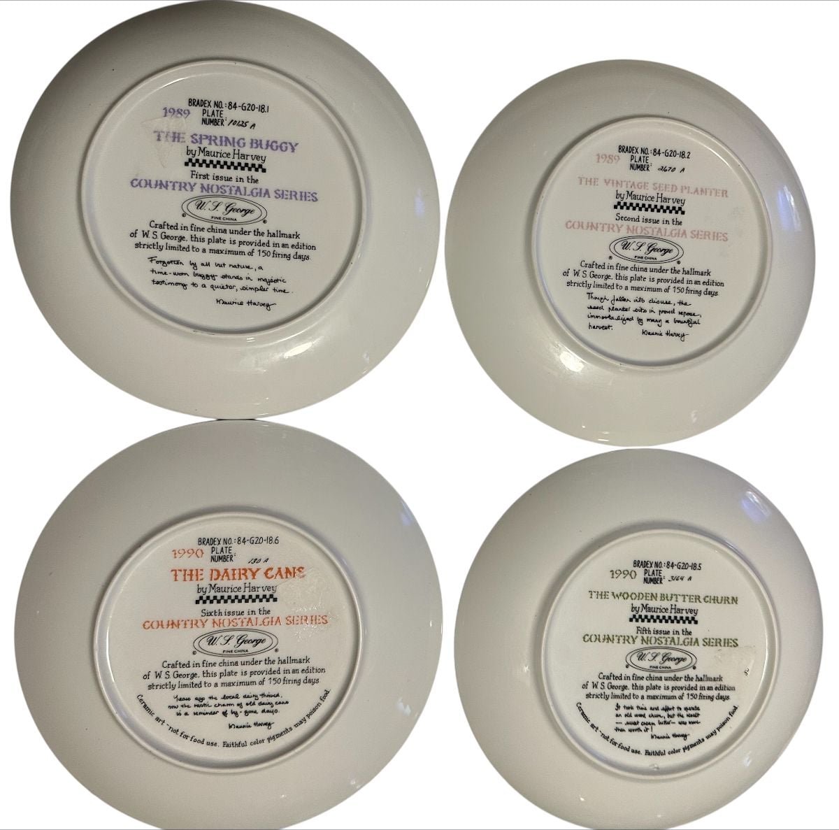 W.S. George Maurice Harvey Country Nostalgia Series Collector Plates Set of 4 2