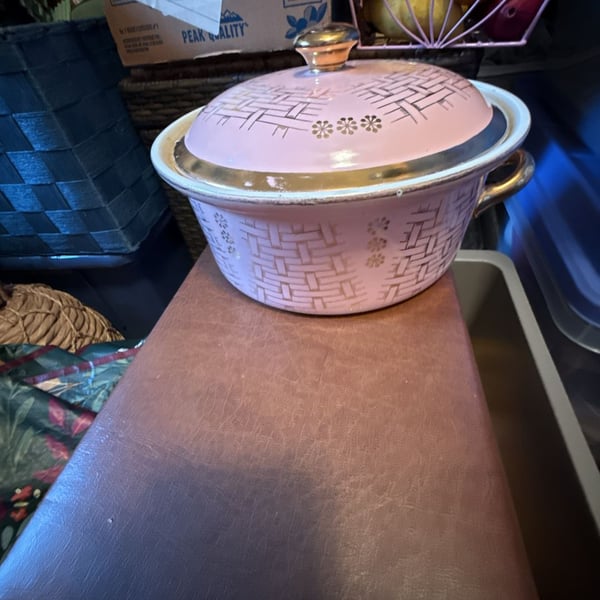 Hall Covered Casserole Dish Pink Gold Basket Weave 0756L