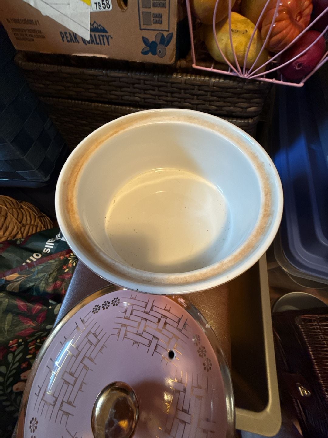 Hall Covered Casserole Dish Pink Gold Basket Weave 0756L 3
