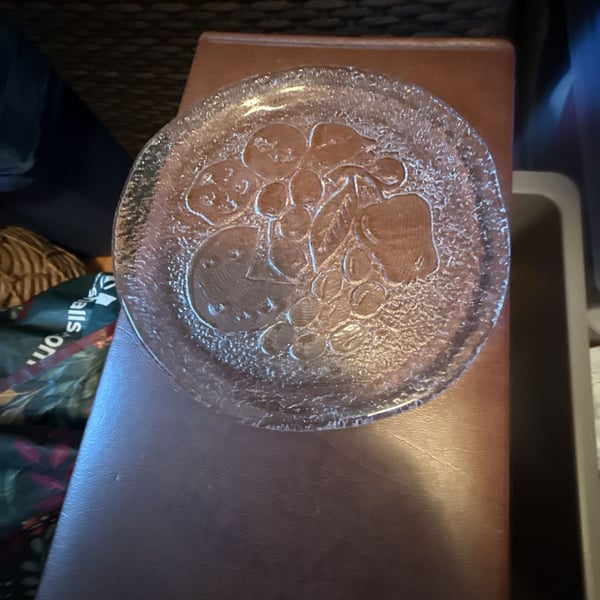 Pukeberg Vintage Textured Glass Fruit Plate Clear Swedish Art Glass