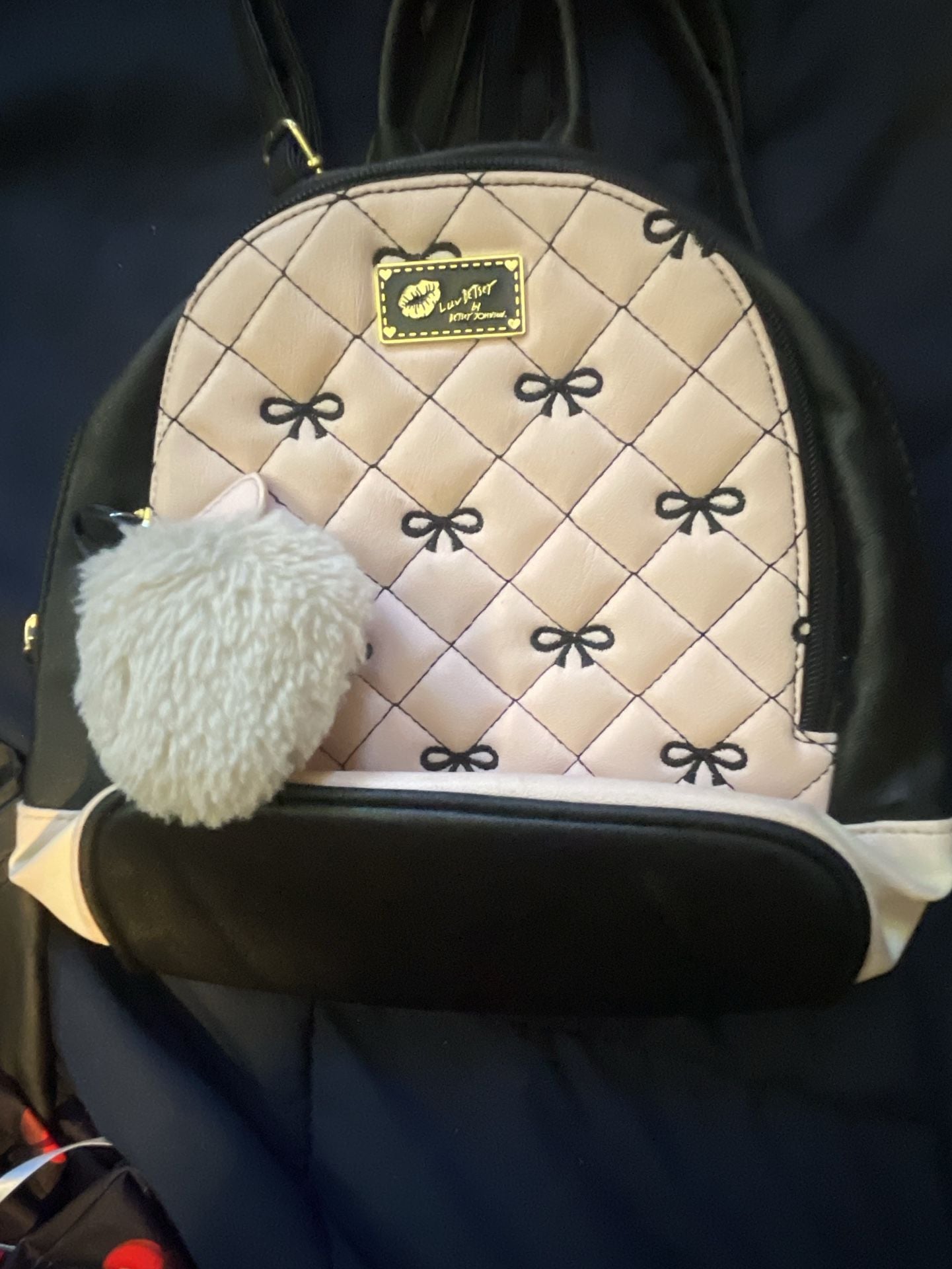 Luv Betsey by Betsey Johnson Quilted Bow Mini Backpack Pink Black 1