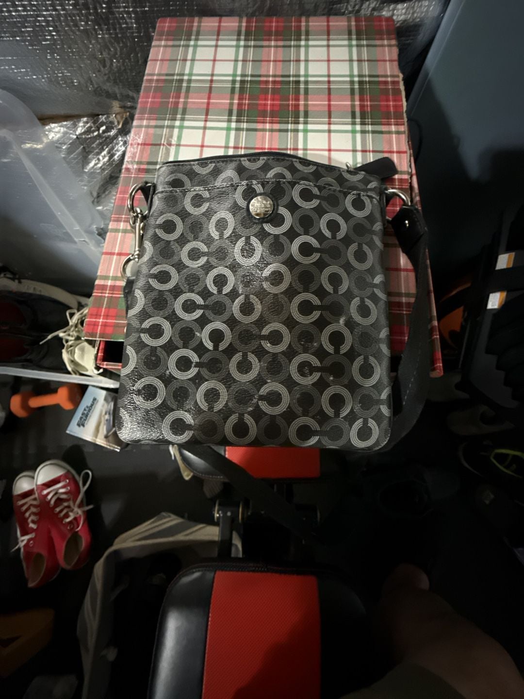 Coach Op Art Coated Canvas Crossbody Swing Bag Black Grey 2