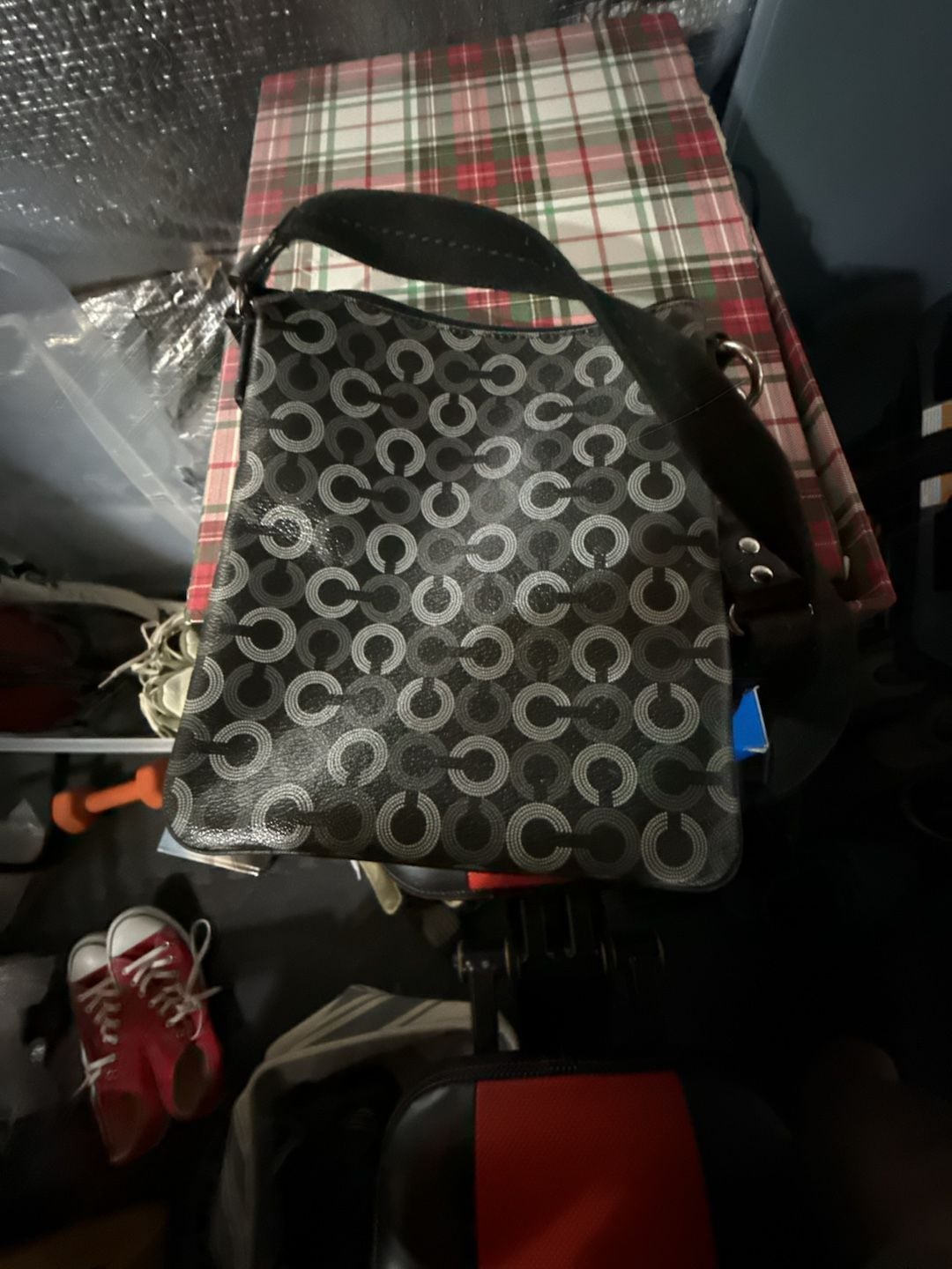 Coach Op Art Coated Canvas Crossbody Swing Bag Black Grey 3