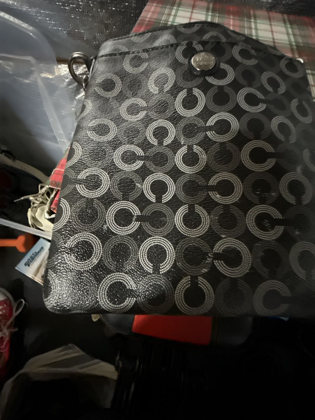 Coach Op Art Coated Canvas Crossbody Swing Bag Black Grey 6