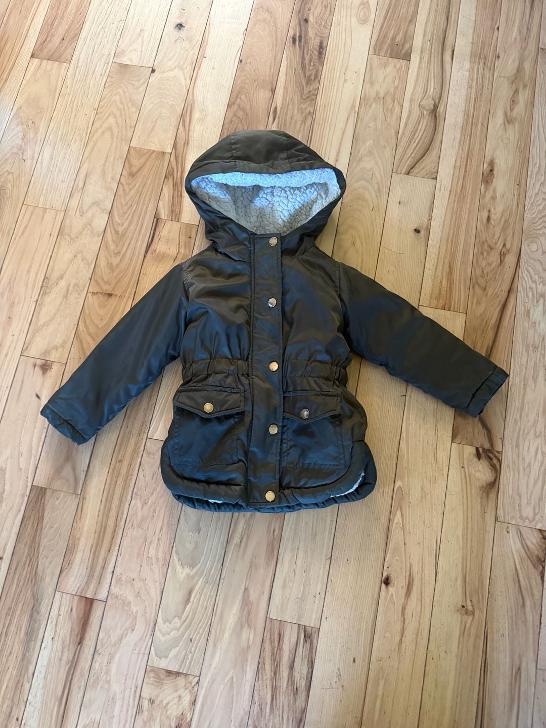 C&C California Puffer Jacket Size 3T Green Sherpa Lined Hooded Coat 2