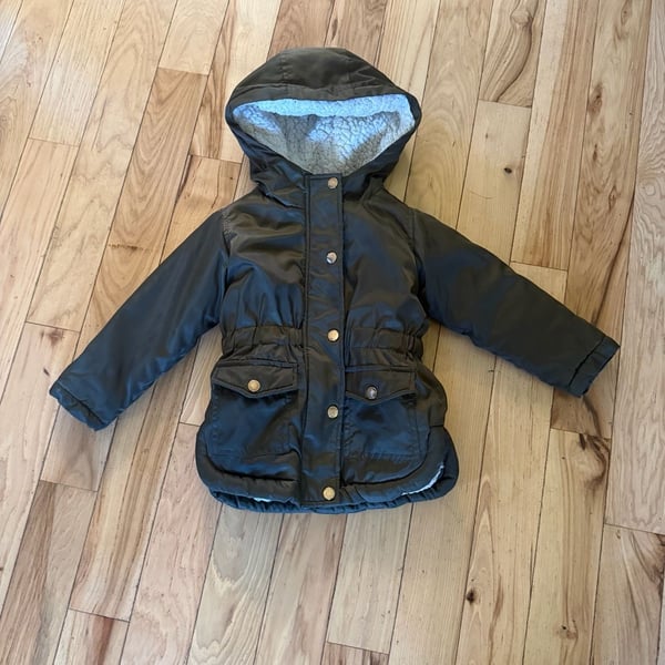 C&C California Puffer Jacket Size 3T Green Sherpa Lined Hooded Coat