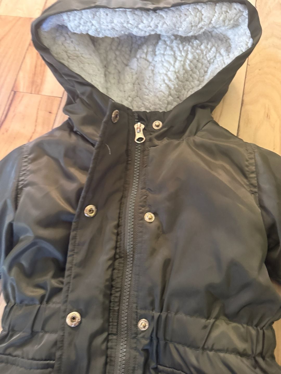 C&C California Puffer Jacket Size 3T Green Sherpa Lined Hooded Coat 6
