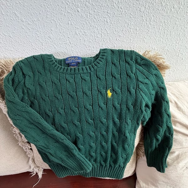 Polo Ralph Lauren Cable Knit Sweater Size 4/4T Green Crewneck