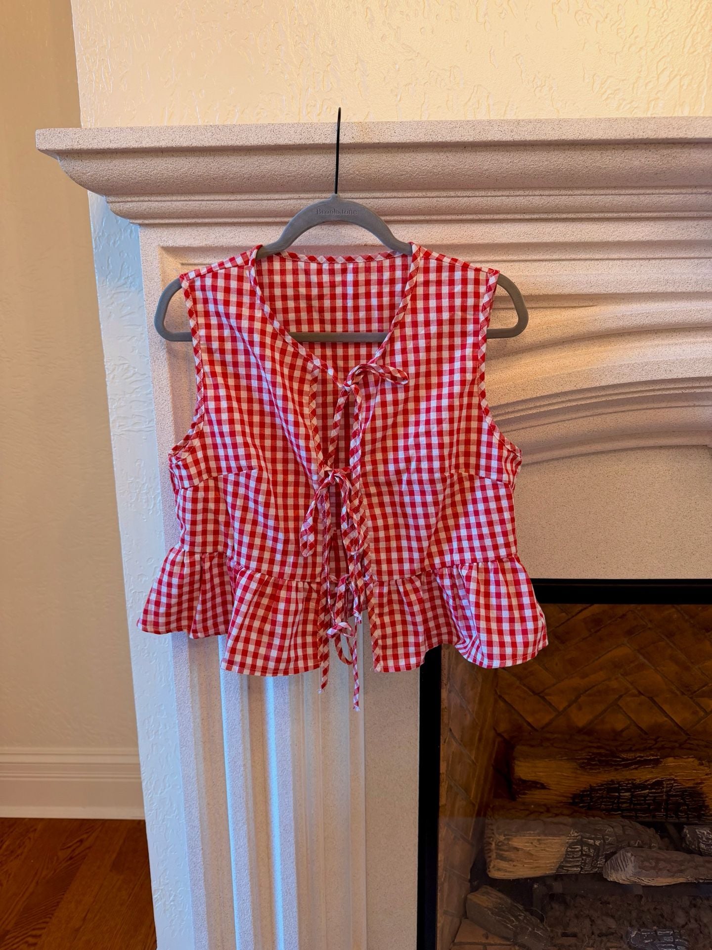 Verdusa Gingham Tie Front Peplum Top Size 8/10 Red White Sleeveless Blouse 2
