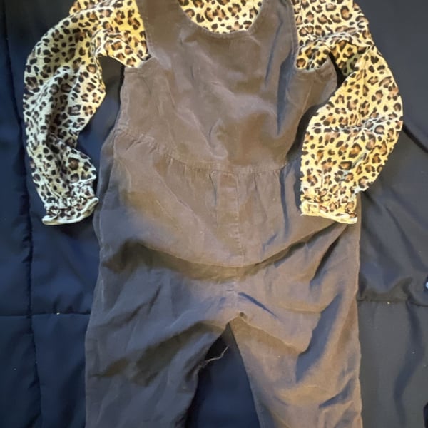 FG4 London Overalls Set Size 1-1.5 Yrs Corduroy Leopard Print Outfit