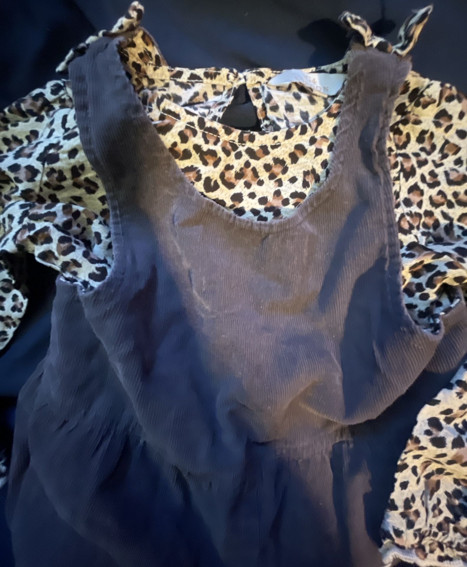 FG4 London Overalls Set Size 1-1.5 Yrs Corduroy Leopard Print Outfit 3