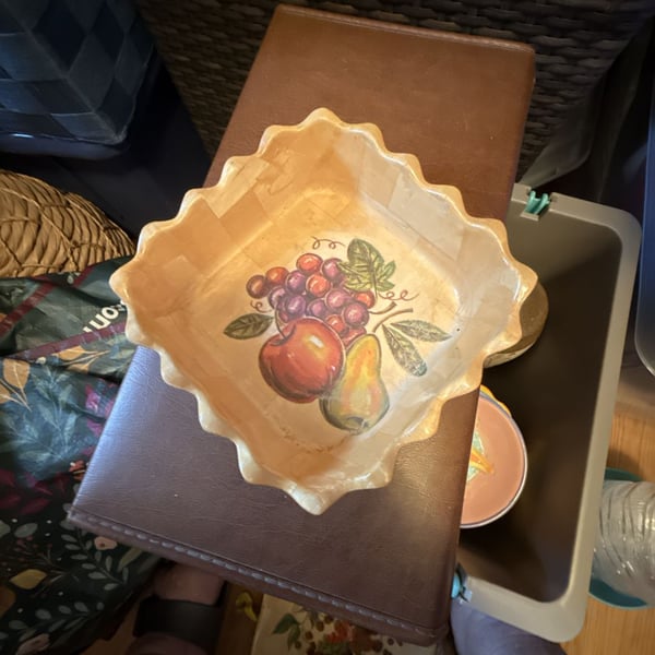 Vintage Wooden Woven Fruit Bowl Scalloped Edge
