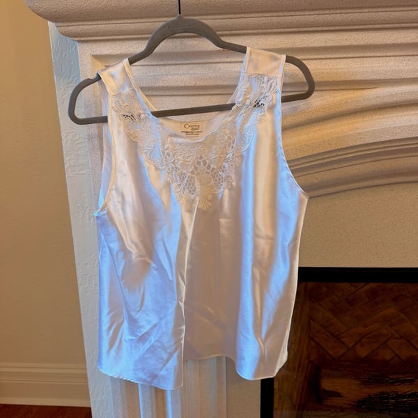 Cinema Etoile Camisole Size 2X White Satin Lace Trim