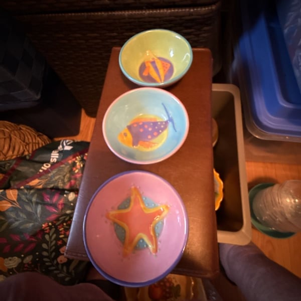 KIC Hand Painted Ceramic Bowls Set of 3 Sea Life Fish Starfish