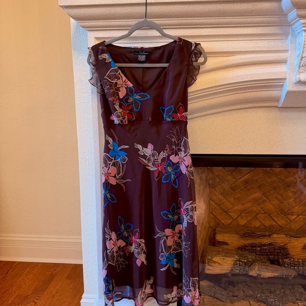 F.L.P. Faith Love & Passion Dress Size 6 Brown Floral Midi Chiffon