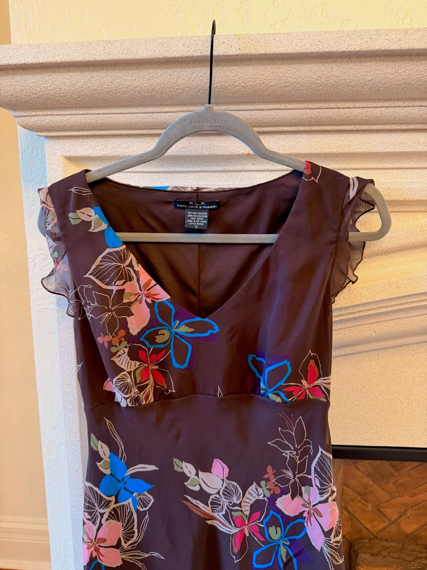F.L.P. Faith Love & Passion Dress Size 6 Brown Floral Midi Chiffon 3