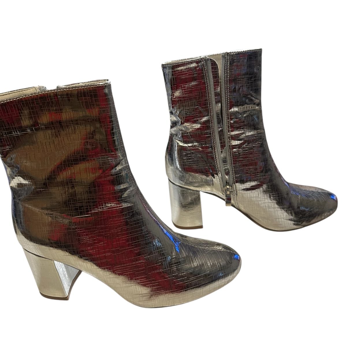 Unbranded Metallic Silver Ankle Boots Size 36 Block Heel 3