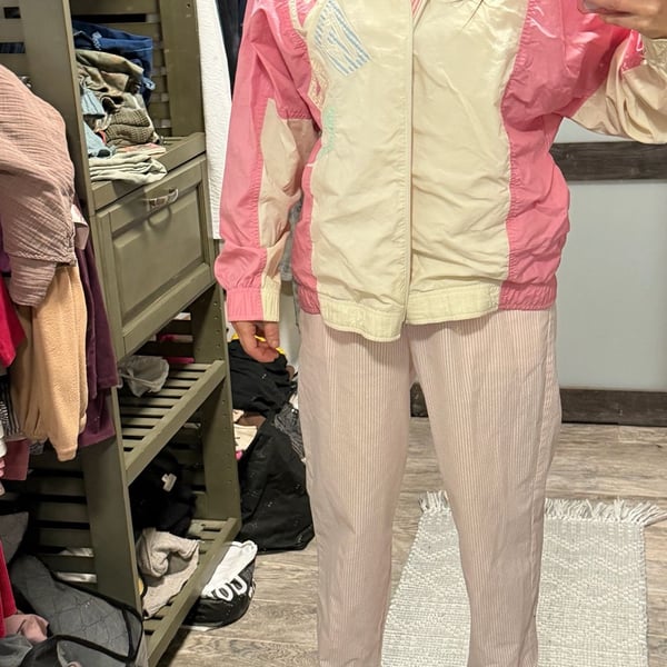 Vintage 3 piece jogging suite set pink sport jacket Nylon zip up Halloween
