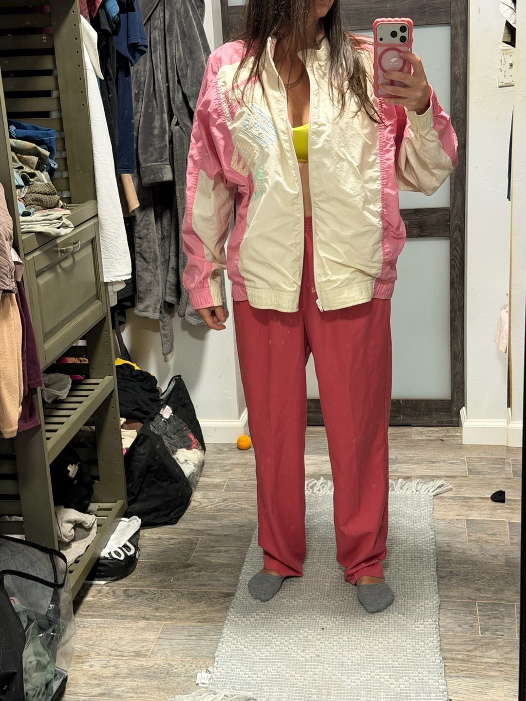 Vintage 3 piece jogging suite set pink sport jacket Nylon zip up Halloween 4
