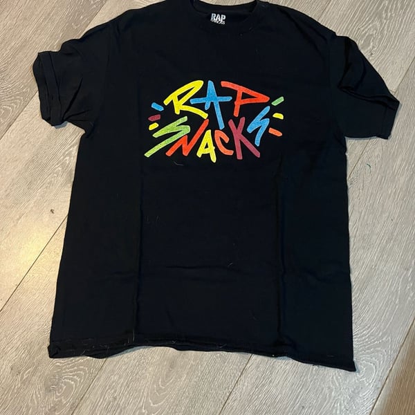 Rap Snacks T-Shirt Size M Black Graphic Rainbow Logo Tee