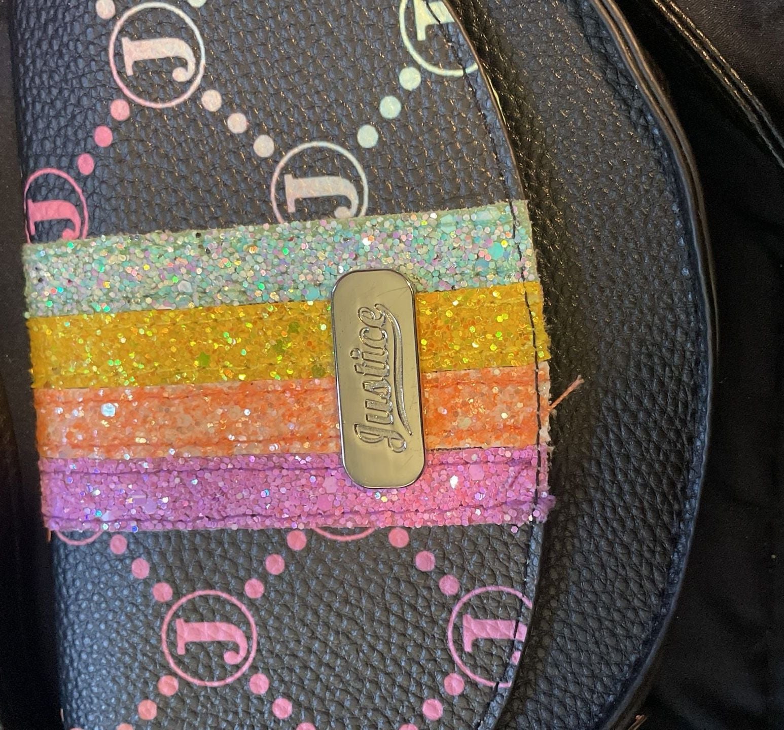 Justice Crossbody Bag Black Rainbow Glitter Monogram with Coin Pouch 2
