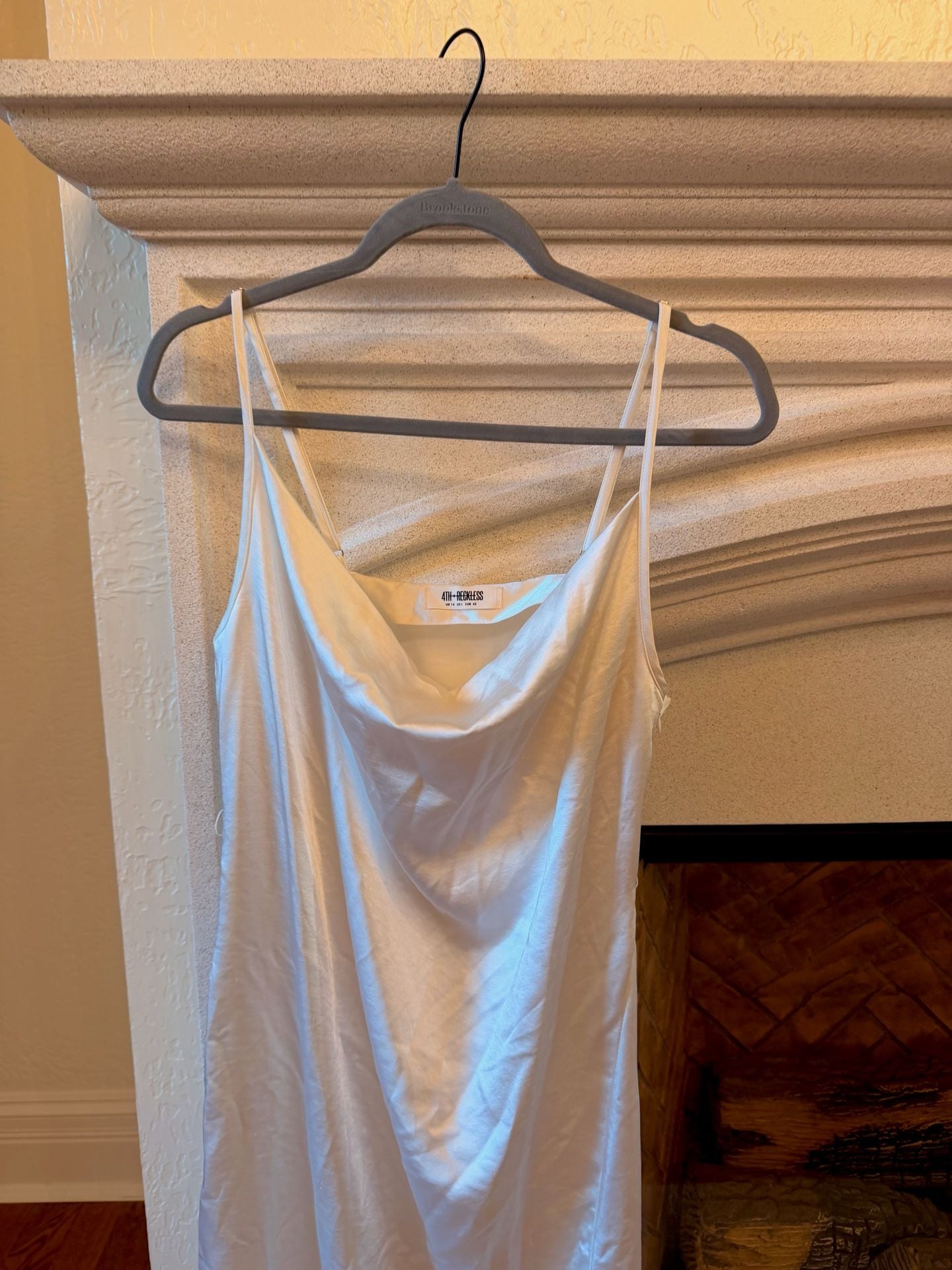 4th & Reckless Satin Cowl Neck Midi Dress Size US L White Slip 3