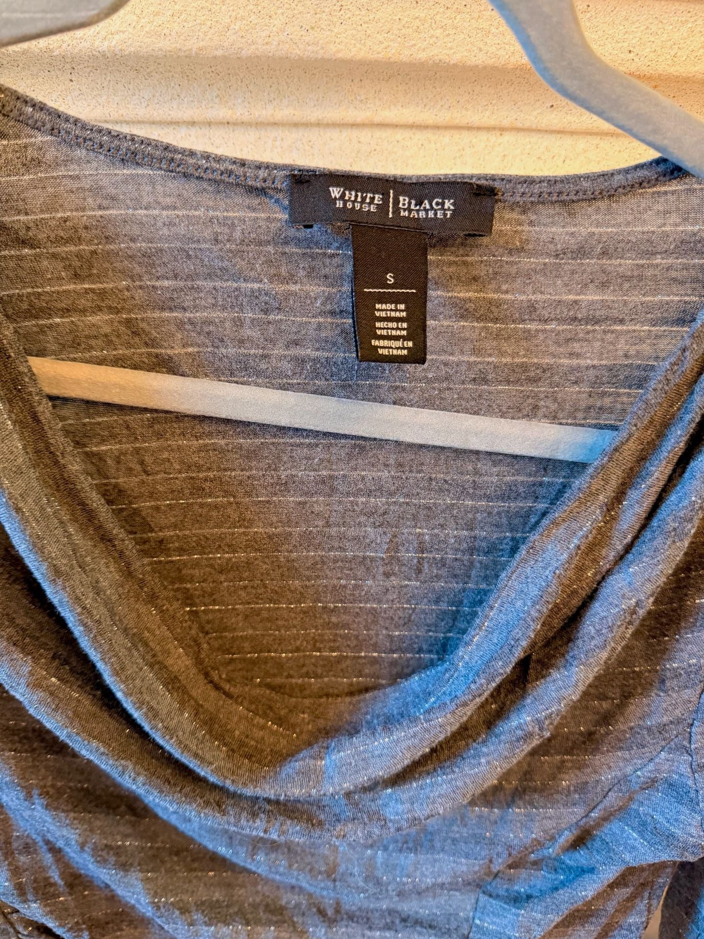White House Black Market Cowl Neck Top Size S Gray Striped Ruched Blouse 4