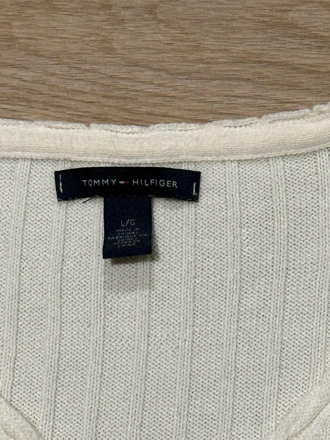 Tommy Hilfiger V-Neck Ribbed Sweater Size L Off-White 5