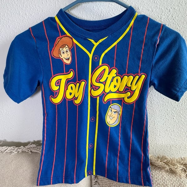 Disney Toy Story Baseball Jersey Size 4 Blue Woody Buzz Lightyear