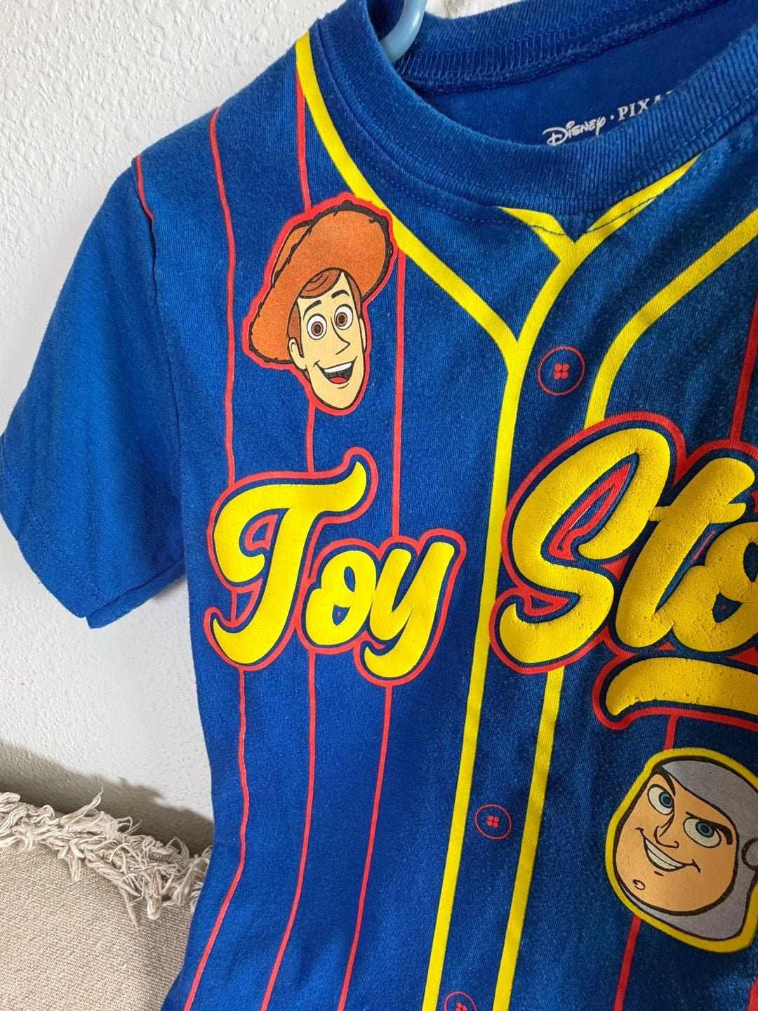 Disney Toy Story Baseball Jersey Size 4 Blue Woody Buzz Lightyear 2