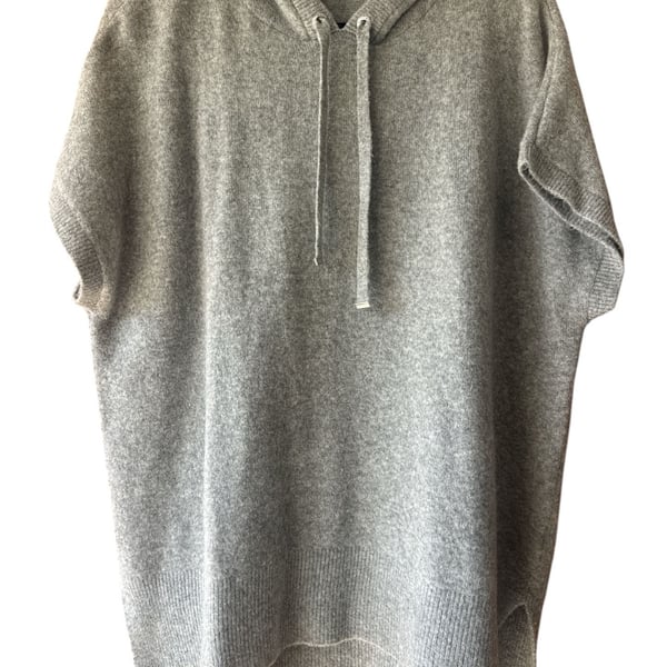 Calvin Klein Heather Gray Cashmere Blend Oversized Hooded Sweater Poncho Top M