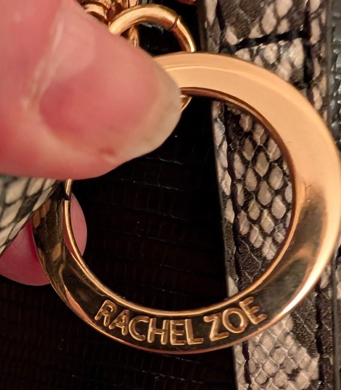 Rachel Zoe Black Faux Snakeskin Satchel Handbag with Gold Tassel Charm 3