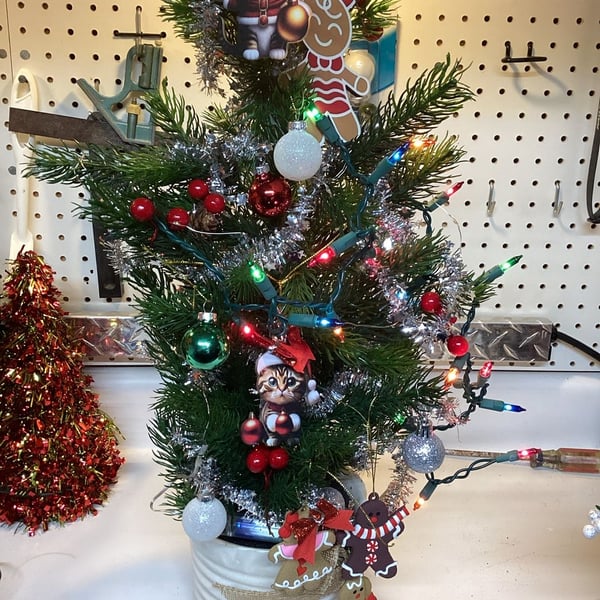Decorated Mini Christmas Tree with Ornaments and Lights