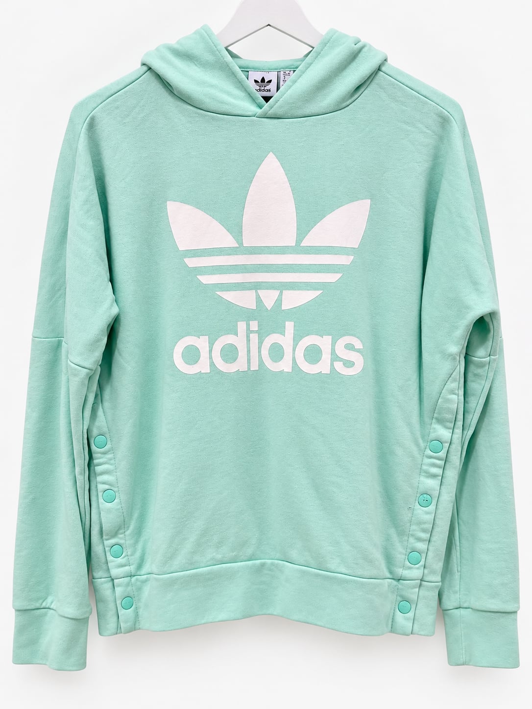 Adidas Originals Girls Youth L 13-14 Mint Green Trefoil Side Snap Hoodie 2